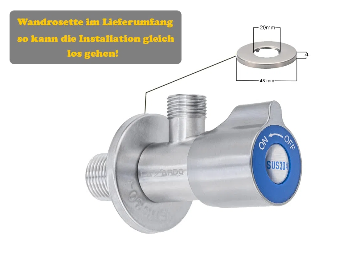 Set di 2 rubinetti angolari in acciaio inox per display rosso blu uscita 3/8" attacco a parete 1/2"