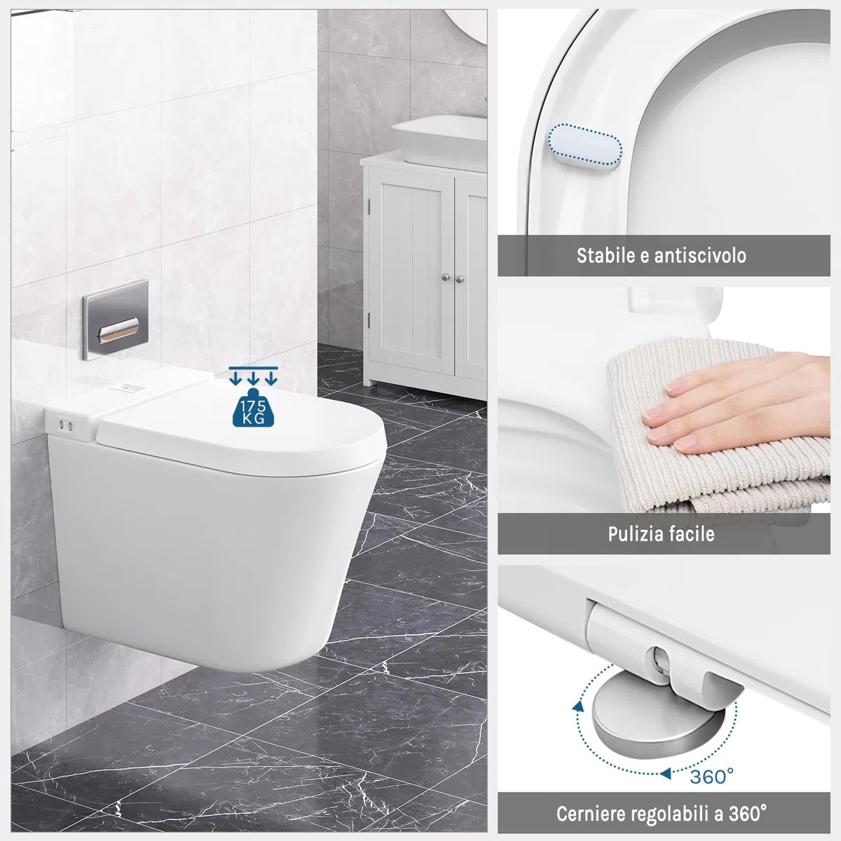 WOLTU Sedile WC Copriwater Chiusura Ammortizzata Soft Close Toilet Seat Bagno in Plastica Bianco Forma di D