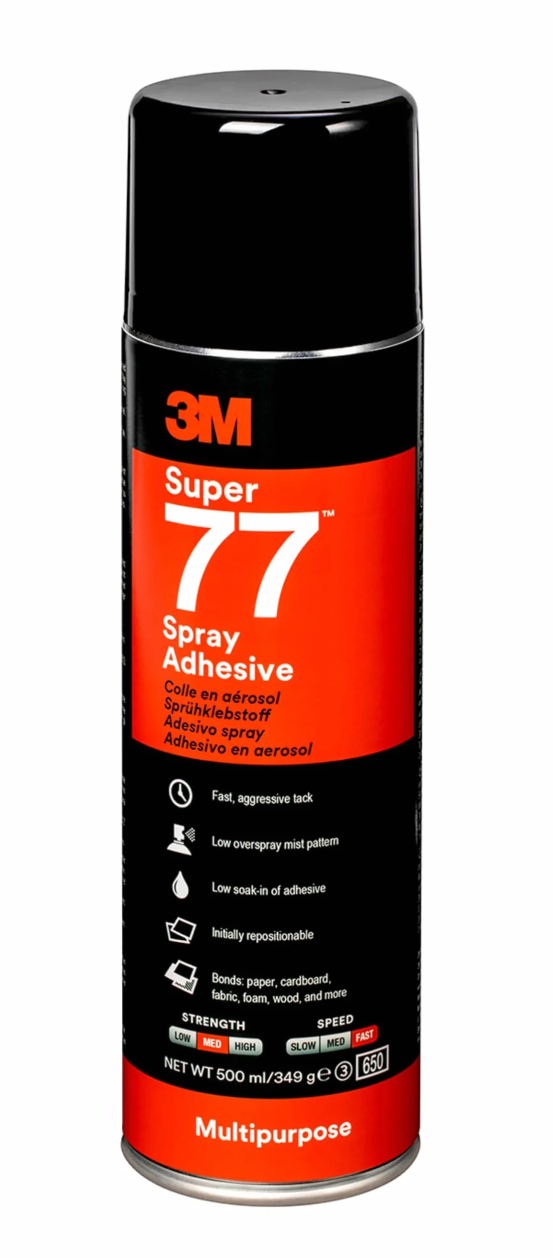 3M Adesivo Spray Super 77 Colla Universale Trasparente ad Asciugatura Rapida, Permanente, 500 ml, 1 Pezzo