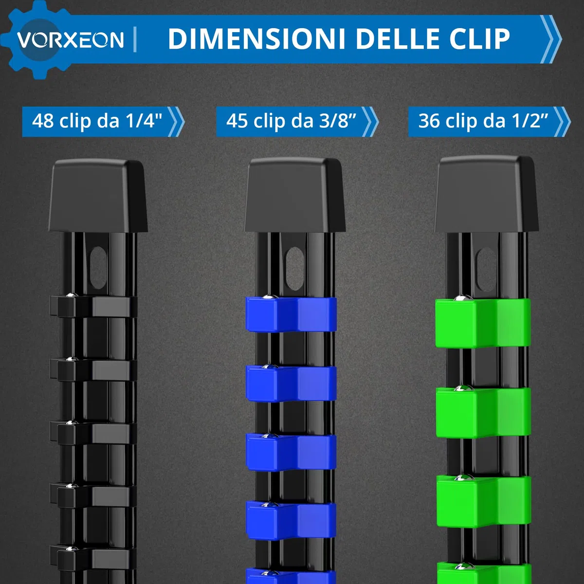 9PCS Kit Organizzatore di Bussole, Supporto Porta Chiavi a Bussola da 1/2pollici, 3/8pollici, 1/4pollici, Supporto per Binario, Storage Incassato, per Miglior Organizer per Attrezzi in Garage