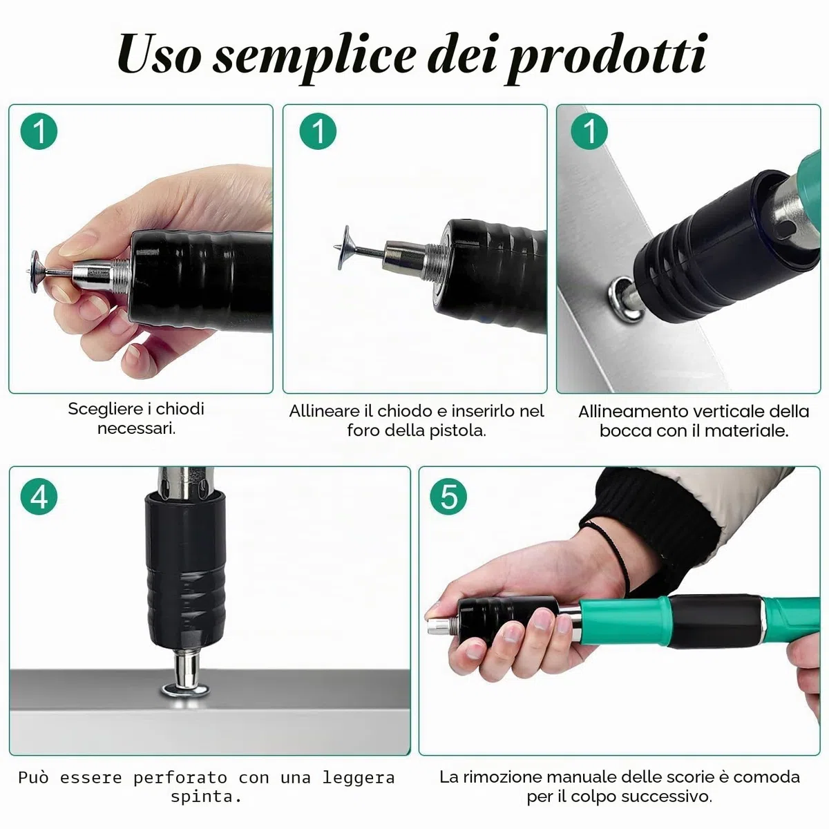 Pistola Sparachiodi, Sparachiodi Aria Compressa Manuale, Spara Chiodi per Cemento e Ferro, Chiodatrice con 100 Chiodi Rotondi - per Acciaio e Calcestruzzo - Facile da Usare