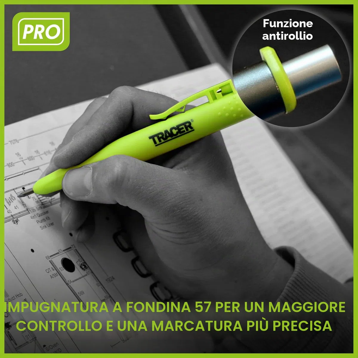Tracer Pro Series Matita Alluminio Fori Profondi | Marcatura 145mm, 6 Mine Ricambio, Fondina Cantiere