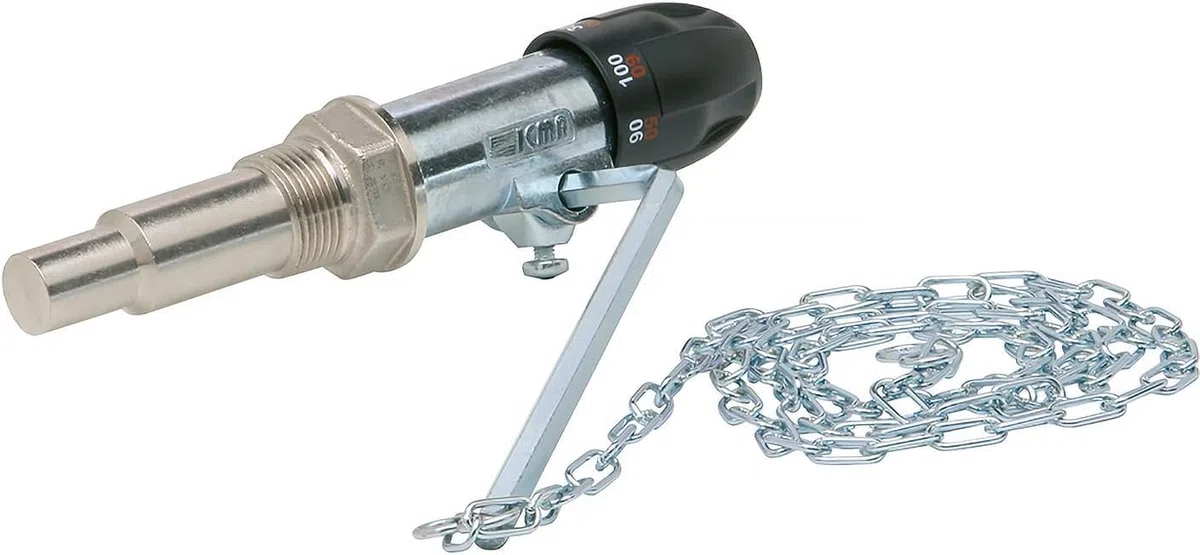 Regolatore di Tiraggio Termostatico 3/4" per Caldaie a Combustibile Solido - Campo 30–100°C - Ottone con Testa Termostatica