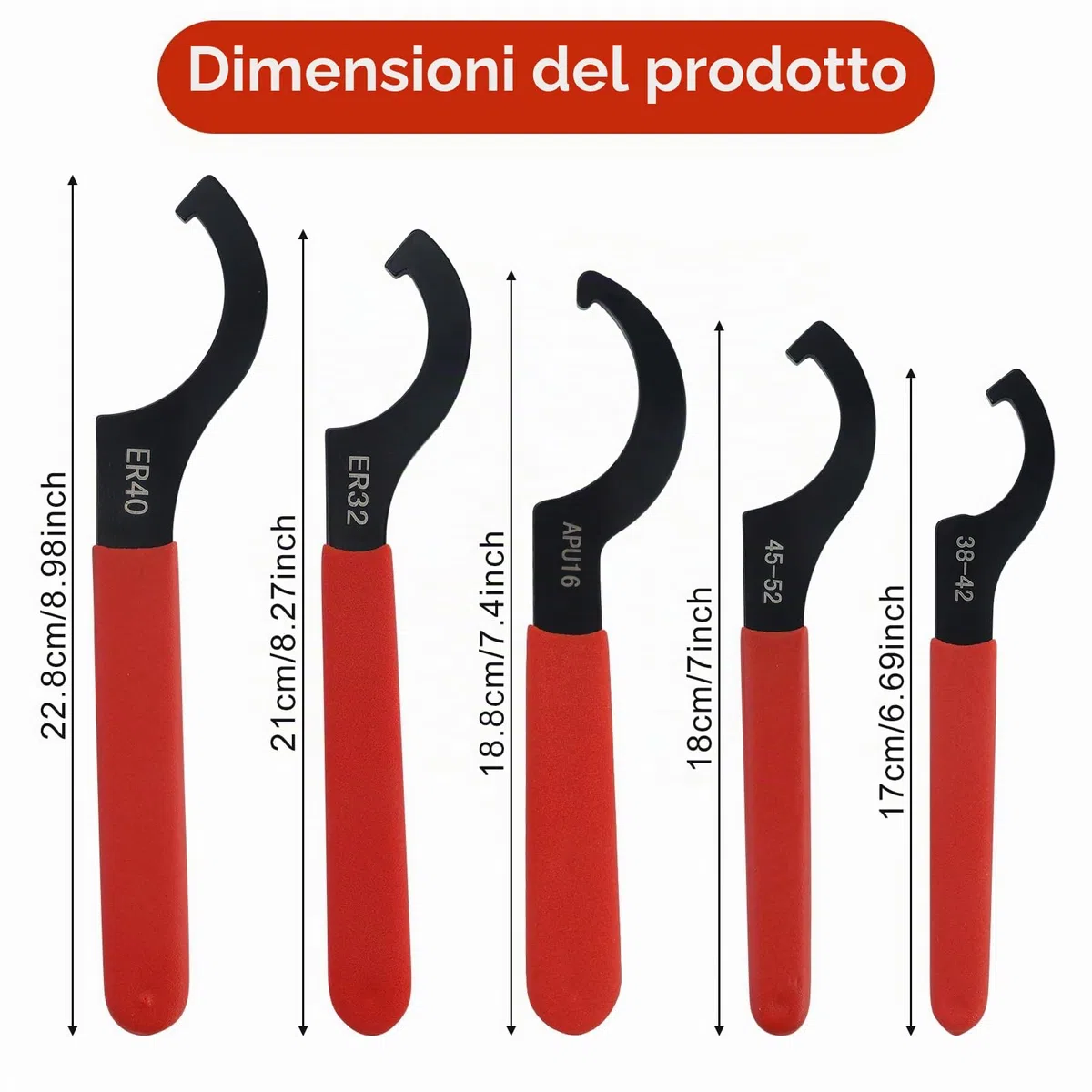 Set di 5 chiavi a gancio, set di chiavi regolabili con impugnatura antiscivolo, chiavi per ammortizzatori in acciaio, set di chiavi per filettatura, utensile per ammortizzatori
