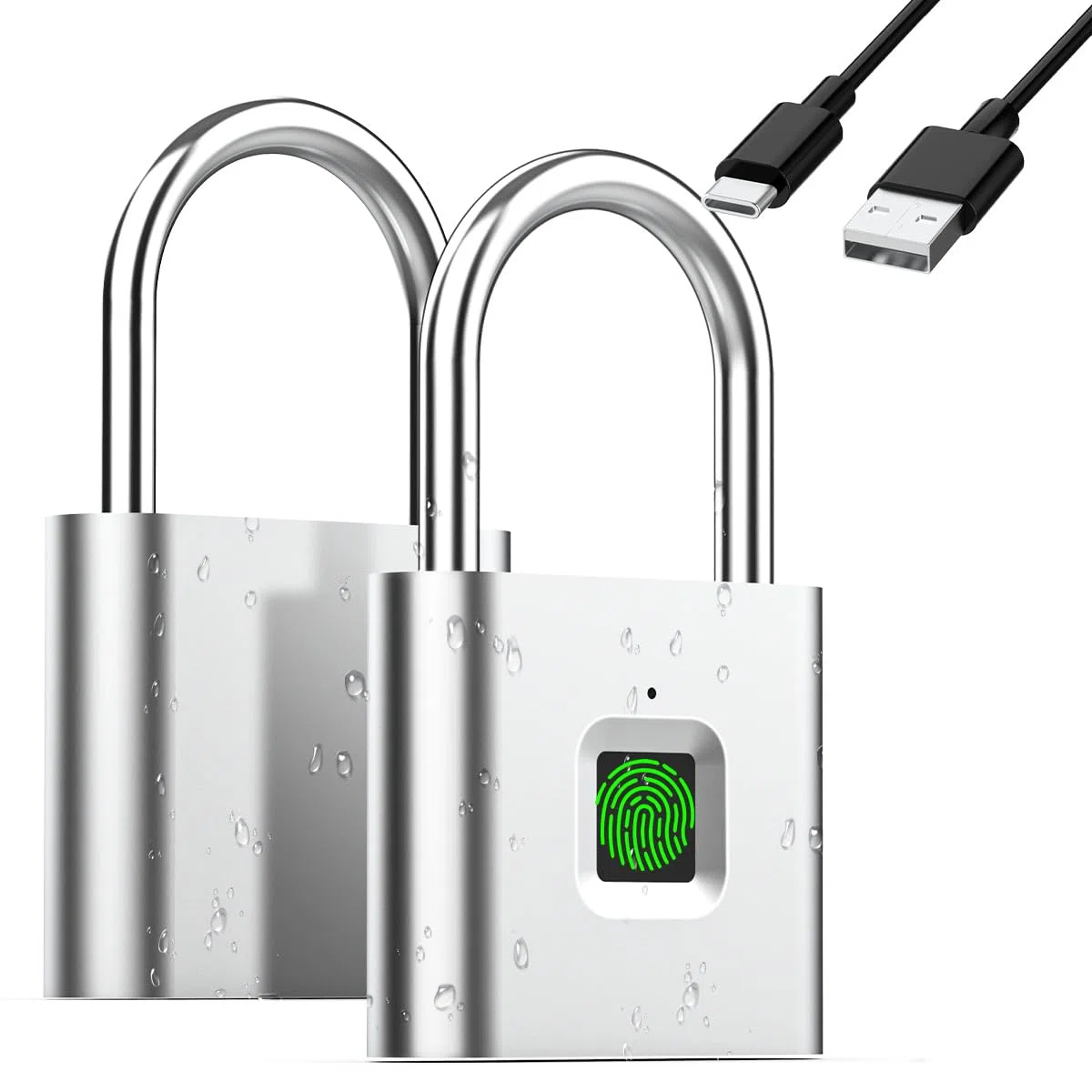 AICase Lucchetto digitale con impronte digitali, ricaricabile USB senza chiave, IP67, impermeabile, per interni ed esterni, colore: argento