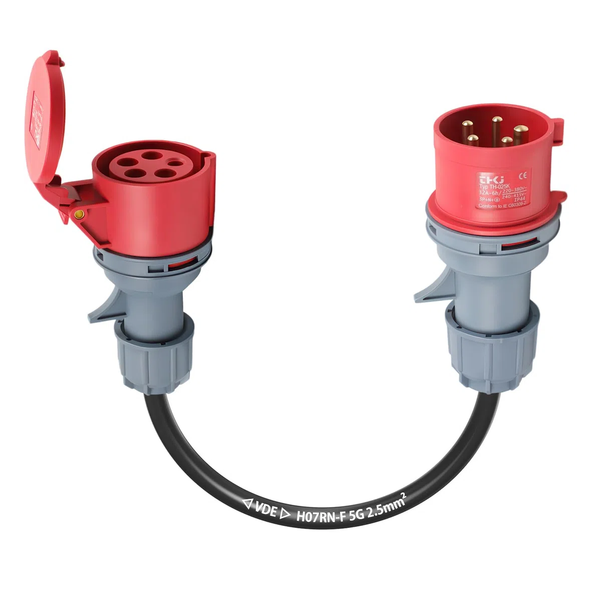 Adattatore CEE da 32 A a 16 A, adattatore VDE, protezione IP44, 400 V (0,5 m), 5 x 2,5 mm²
