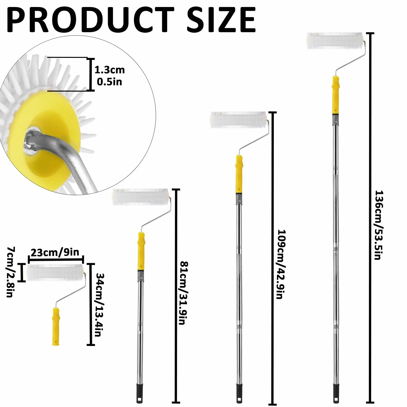 Rullo di Sfiato a Rullo, Rullo di Sfiato da 23 cm con 4 Barre di Collegamento in Acciaio Inox da 34 a 136 cm, Massa di Compensazione per lo Sfiato dei Rivestimenti del Pavimento