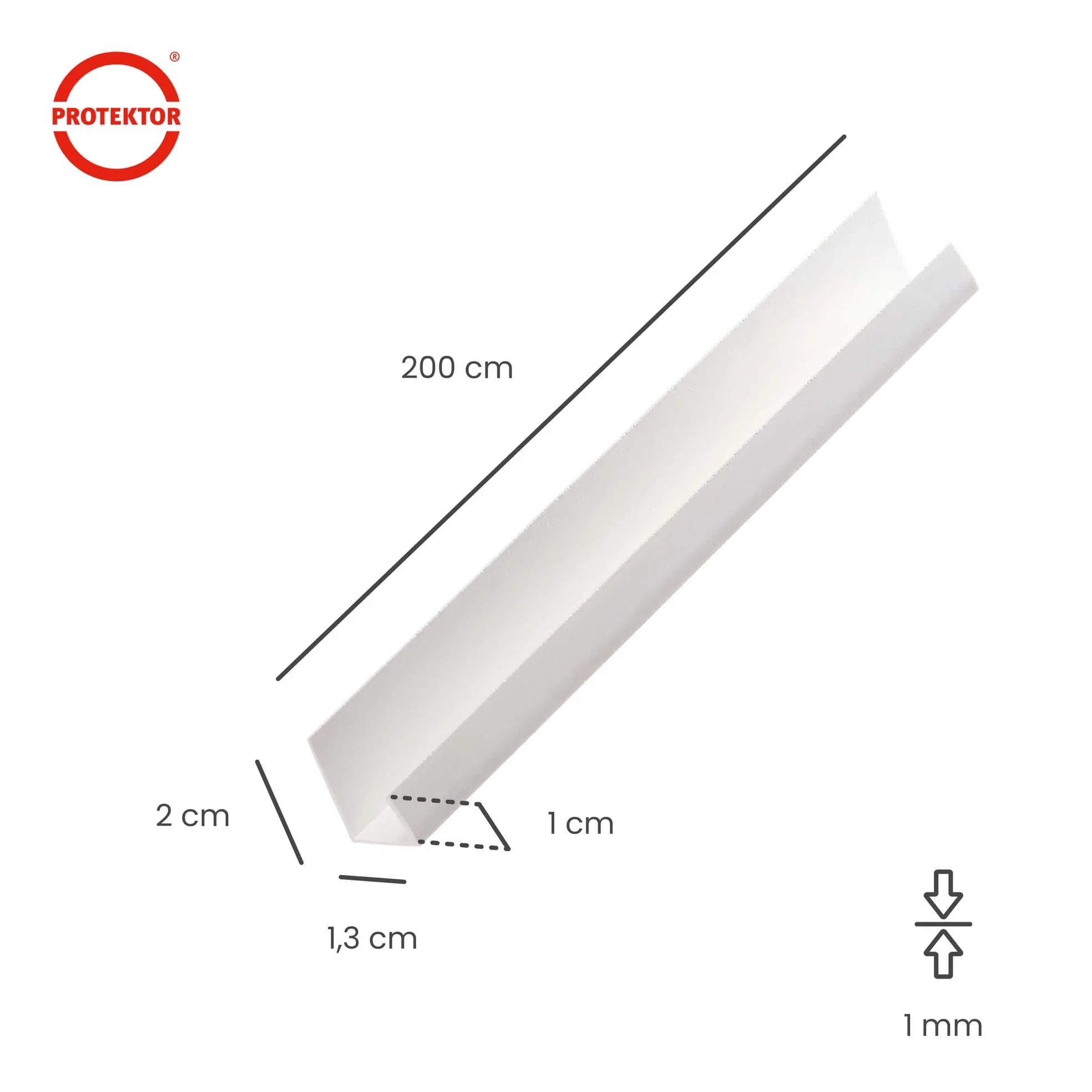 PROTEKTOR 3741 Profilo a U in PVC, profilo di bordatura per cartongesso 12,5cm 200cm protezione bordi bianca per cartongesso
