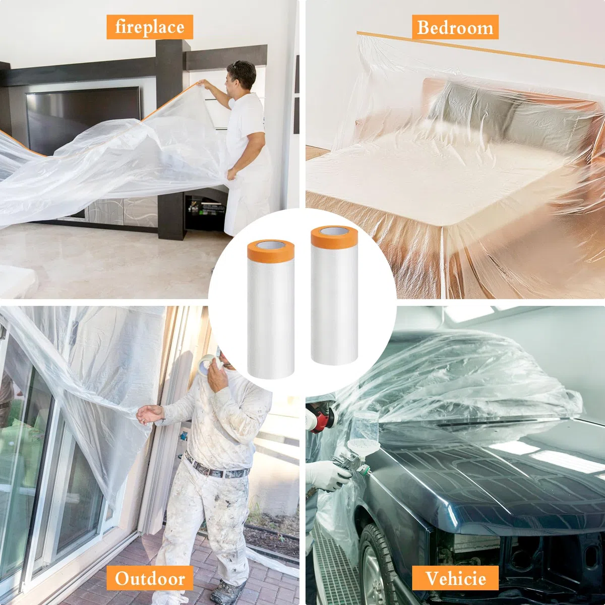 6 Rotoli 150 cm x 20 m Pellicola Adesiva Per Mascheratura, Telo Protettivo Per Pittura, Film Per Mascheratura Con Nastro Adesivo per Mobili, Muri
