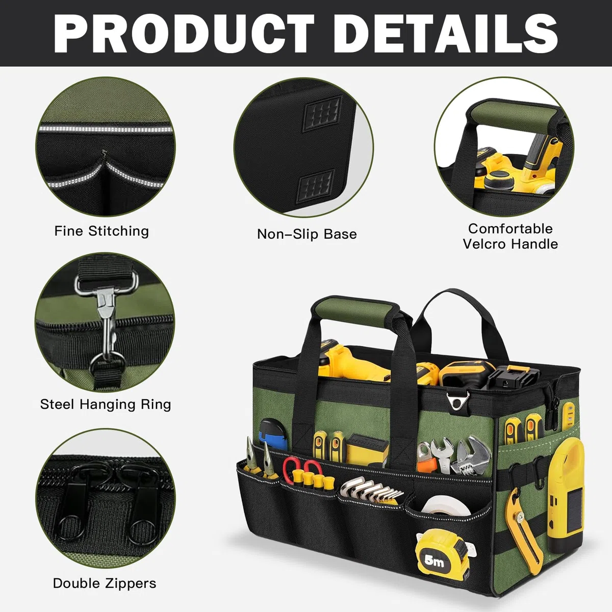 Borsa per attrezzi professionale con 21 scomparti, 40 x 20 x 24 cm, per attrezzi da giardino, per meccanici, elettricisti, falegnami