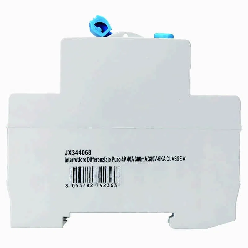 Interruttore Differenziale Puro 4P 40A 300mA 380V-6KA CLASSE A 300mA per Guida DIN - 4 Moduli DIN - Protezione Circuiti e Sicurezza Impianti