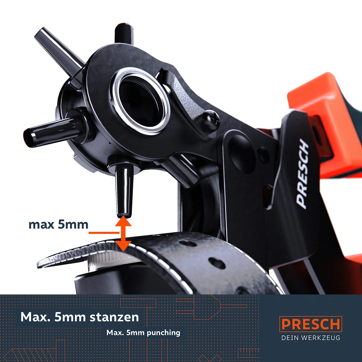Presch Pinza Fustellatrice per Cuoio - Perforatrice a Revolver con Leva per Cinture - Pinza Fustellatrice Professionale
