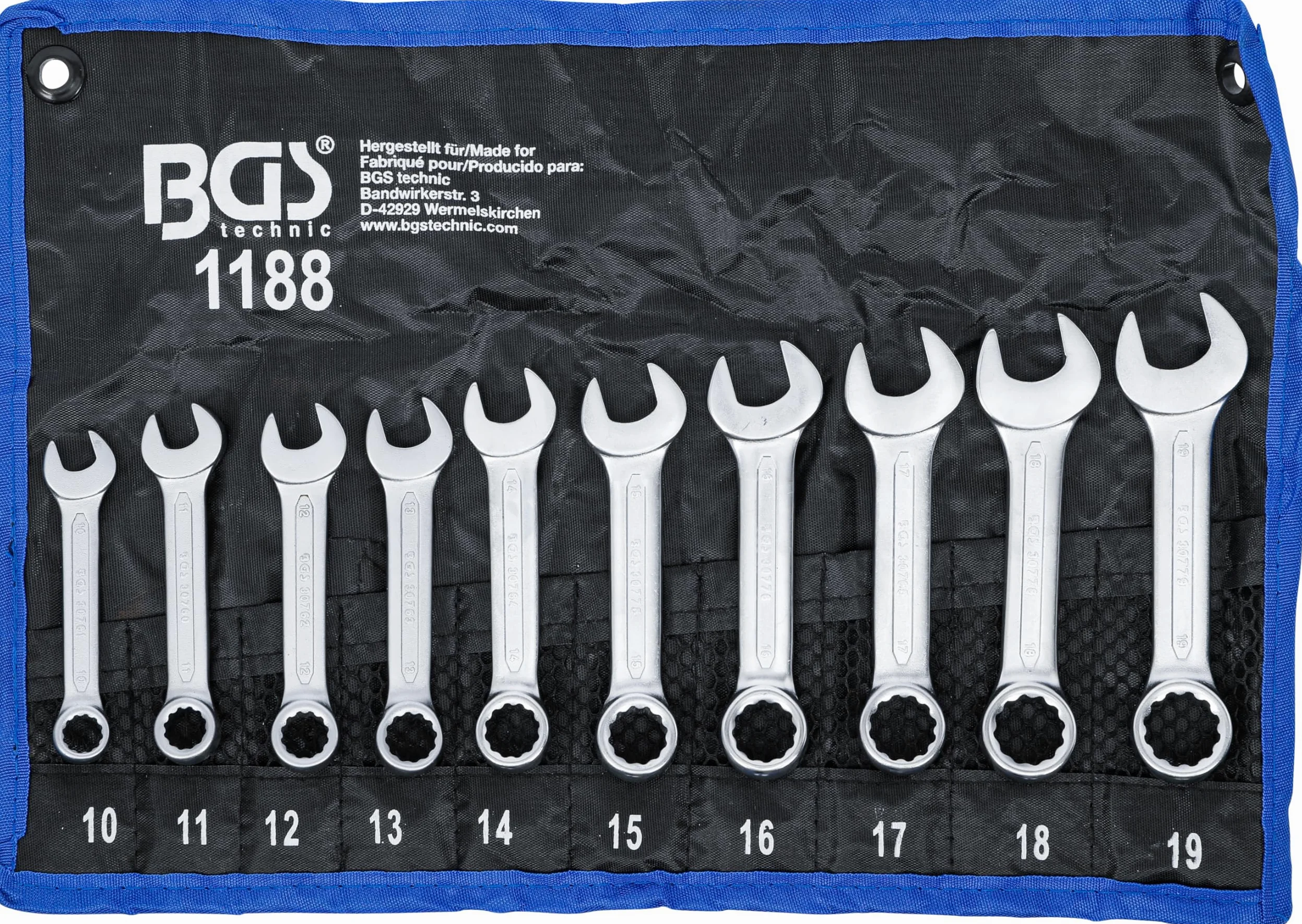 BGS 1188 | Serie di chiavi combinate anello-forchetta | extra corte | 10 - 19 mm | 10 pz.