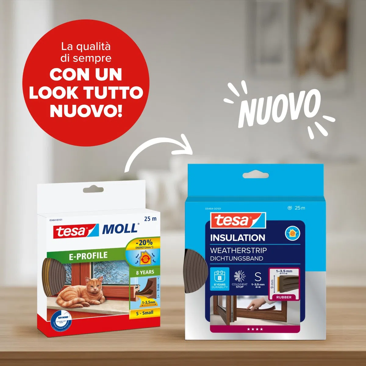 Tesa Moll E-Profile Seal - Gomma Sigillante per L'Isolamento degli Spazi tra Porte e Finestre - Marrone - 25 m x 9 mm x 4 mm