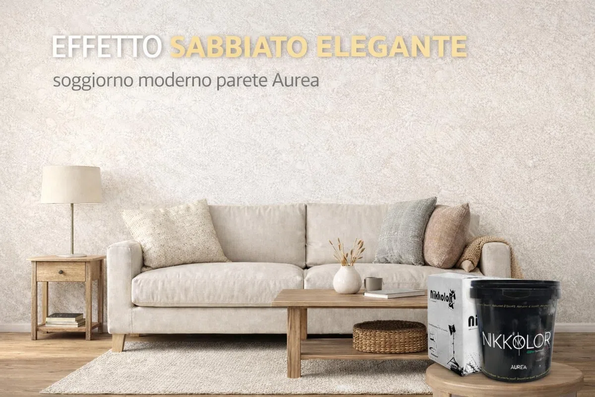 Nikkolor Aurea - Pittura Antimuffa Effetto Sabbiato - 1 L - Bianco Opaco | Si applica su pareti già tinteggiate senza primer, pronta all'uso con resa di 10-12 m²