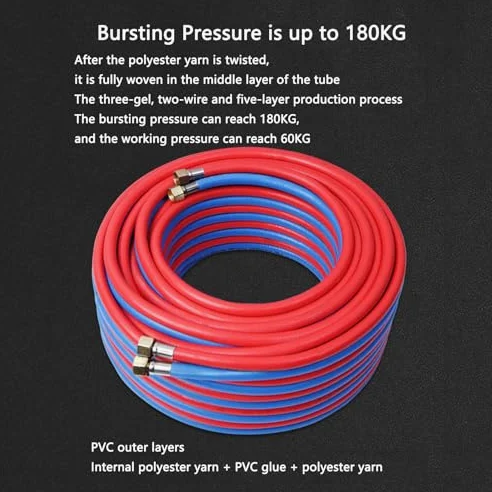 Set di tubi da taglio per saldatura ad alta pressione, tubo doppio ignifugo da 8 mm con connettori in ottone per applicazioni industriali a gas