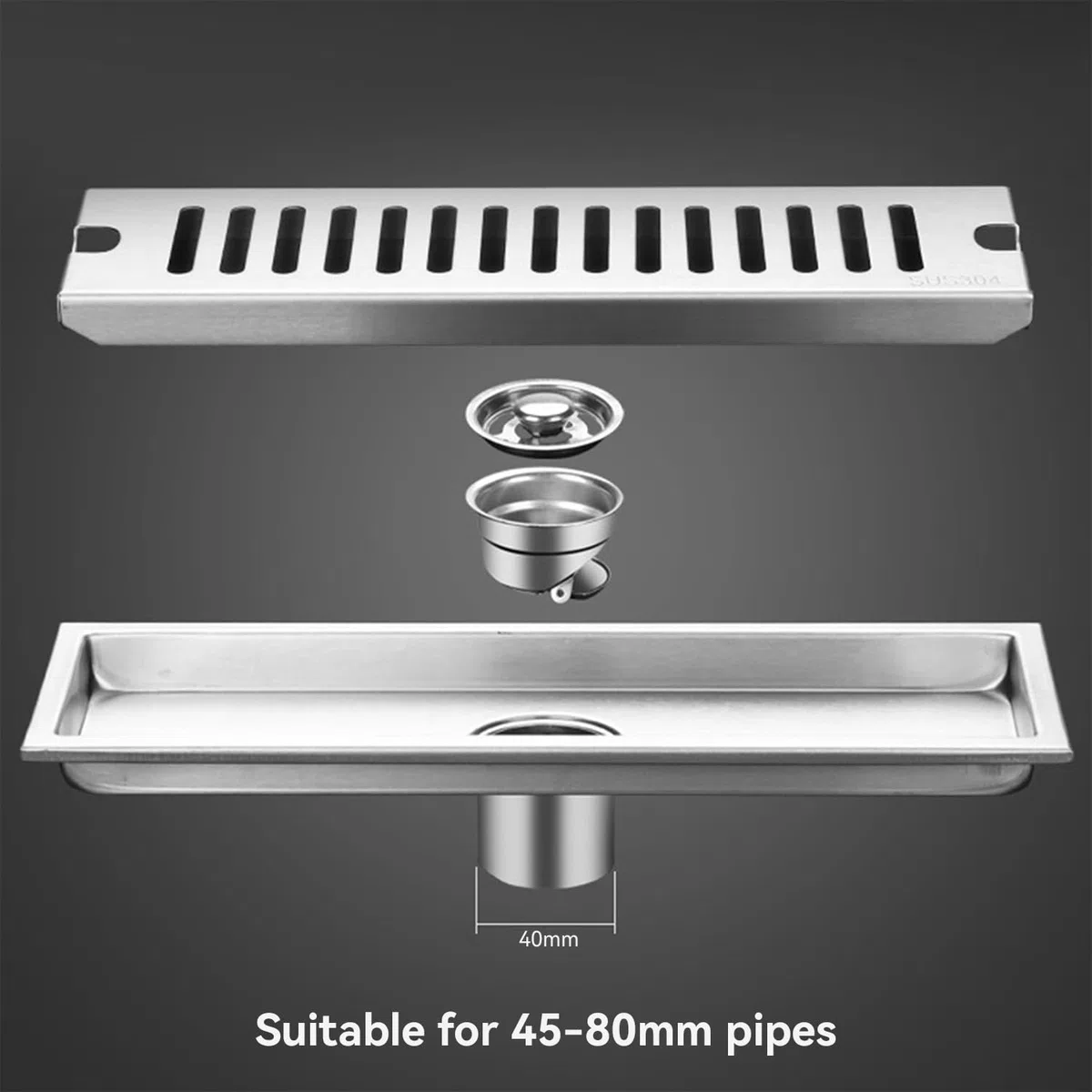 Tissting Scarico Doccia, Scarico a Pavimento Lungo Rettangolare in Acciaio Inossidabile con Filtro Antiodore, 30cm, Acciaio Inox, per Bagno, Cucina, Hotel, Ristorante