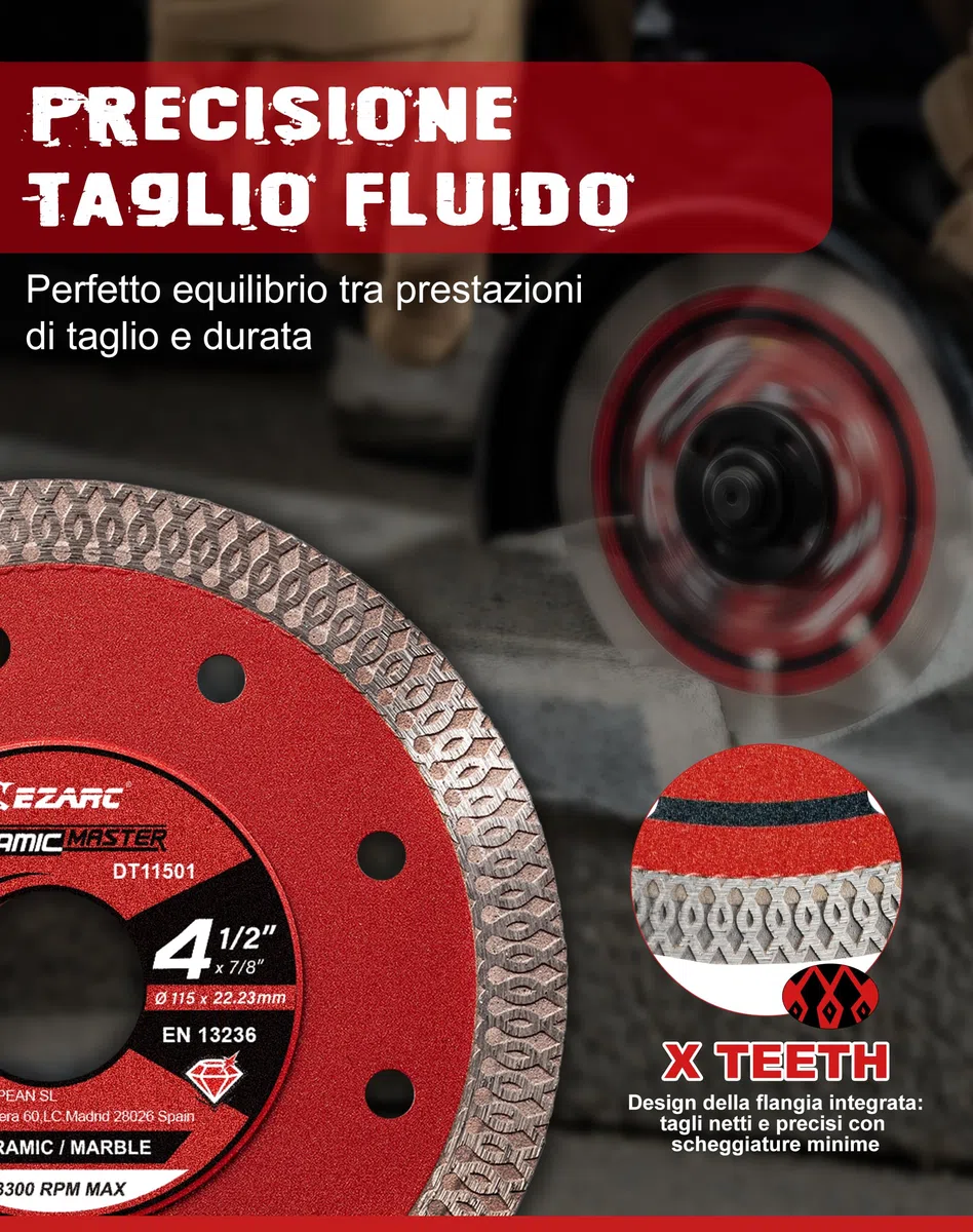 EZARC Disco Diamantato 115 mm, Disco Diamantato Gres Porcellanato Extra Sottile, Dischi Diamantati per Gres Porcellanato, Ceramica, Marmo, 2 Pezzi