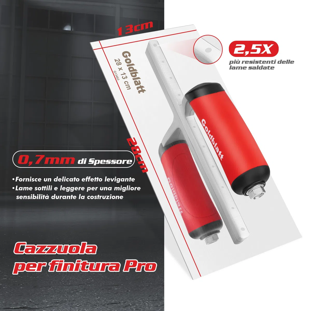 GOLDBLATT Frattazzo per Rasatura, Frattone Liscio In Acciaio Inossidabile, Cazzuola per Cartongesso 28x13 CM, Attrezzi da Muratore