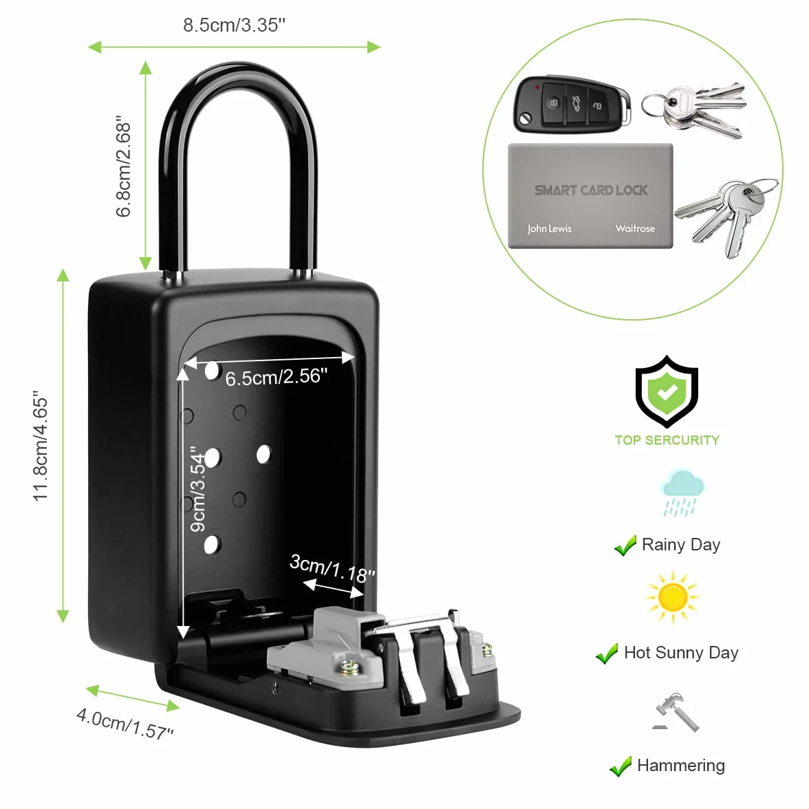 PHILORN Cassetta di Sicurezza per Chiavi, Cassaforte Chiavi Resistente alle Intemperie - Appeso o Montato a Parete | Ultra-Robusto Cassetta Chiavi con 4 Cifre Combinazione Codice