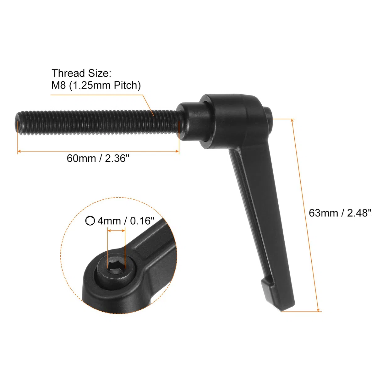 QUARKZMAN 8pz Regolabile Serraggio Leva Maniglie M8 x 60mm Maschio Filettatura Bullone Manopole Girevole Vite blockggio Rapido Rilascio Cricchetto Pulsante Maniglia, Nero
