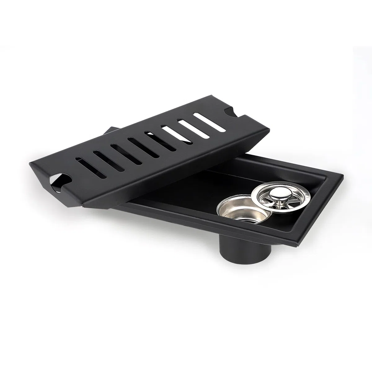 LALAGO Scarico Doccia Rettangolo Pavimento, 30x10cm, Filtro, Antiodore, Acciaio Inossidabile Verniciato, Black