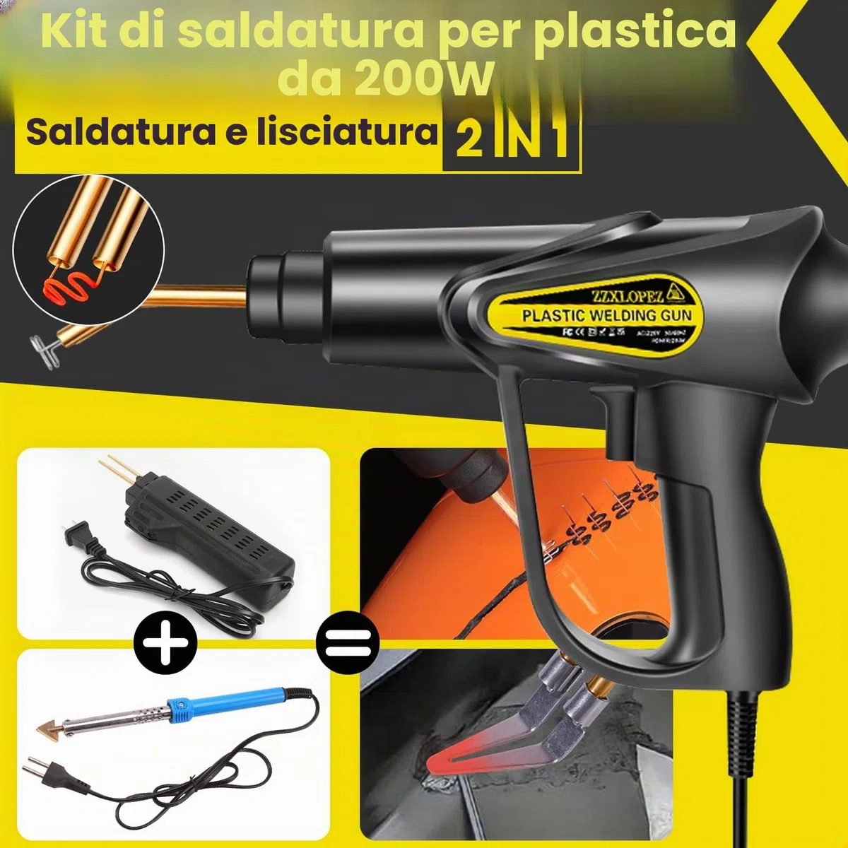 200W Saldatrice per Plastica, Kit di Riparazione Paraurti Auto con 1000pcs 6 Tipo Graffette, Plastica Saldatrice Kit, Kit di Plastica Riparazione Saldatura per Auto Paraurti/Auto Ricambi