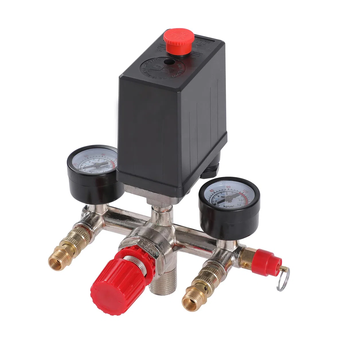 ORAZIO Interruttore di Controllo della Pressione del Compressore d'Aria G1/4" con Doppia Uscita e Valvola di Sicurezza Regolatore di Manometri Accessorio per Utensili Pneumatici