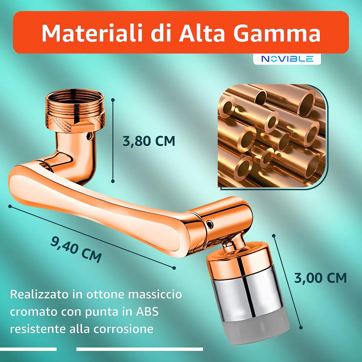 Rubinetto Rotante 1080 Gradi - Estensione Snodabile per Lavandino da Cucina e Bagno - Antispruzzo Rotante 1440° in Ottone - Aeratore Bagno 2 Modalità Acqua