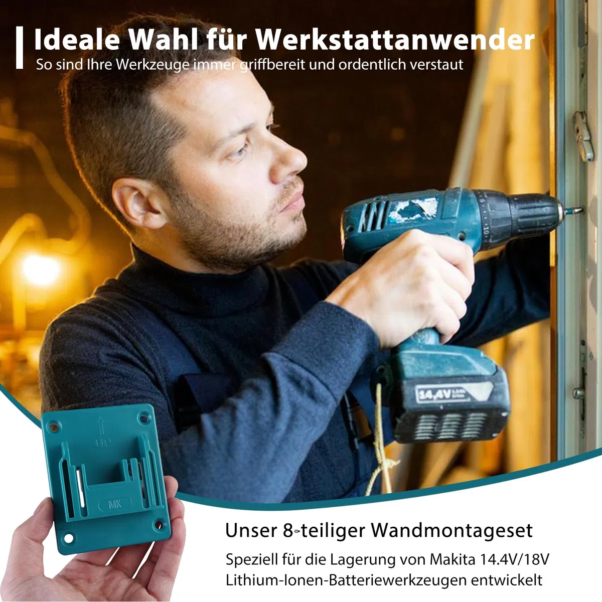 HOSPAOP 8 supporti da parete per dispositivi a batteria Makita da 18 V, supporto per trapano per utensili elettrici, supporto per avvitatore con 32 viti, supporto per macchina per officina e garage