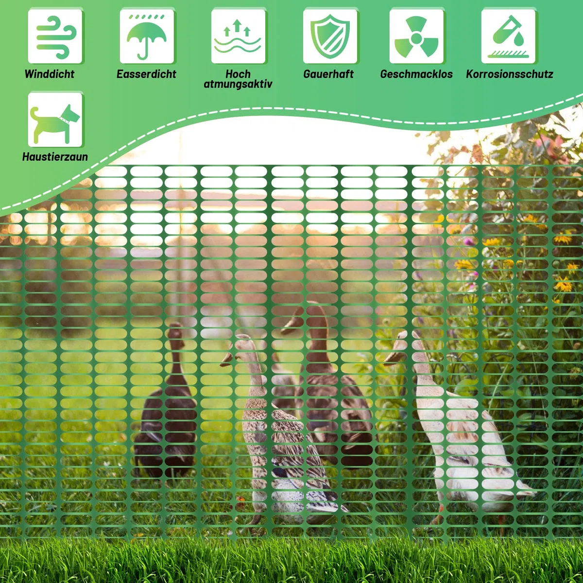 Rete di protezione in plastica, rete di avvertimento, rete di raccolta, recinto di raccolta, rete di sicurezza, rotolo, verde, 1 m x 50 m