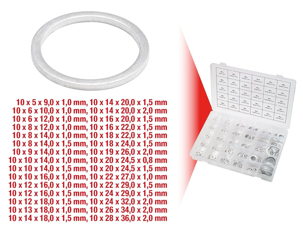 KS Tools 970.0160 Assortimento guarnizioni in alluminio, M5-28, 300 pz