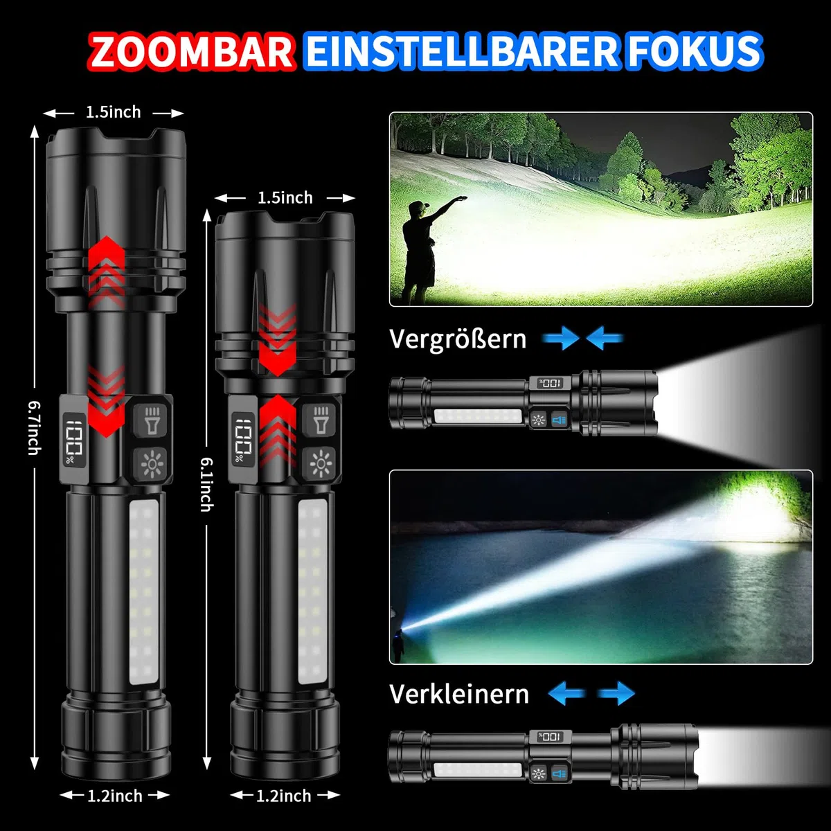 Shadowhawk Torcia a LED ricaricabile, con display LCD e luce laterale COB, 7 modalità XHM90.2, 100000 lumen, torcia LED estremamente luminosa, portatile, torcia tattica, forte luce flashlight per
