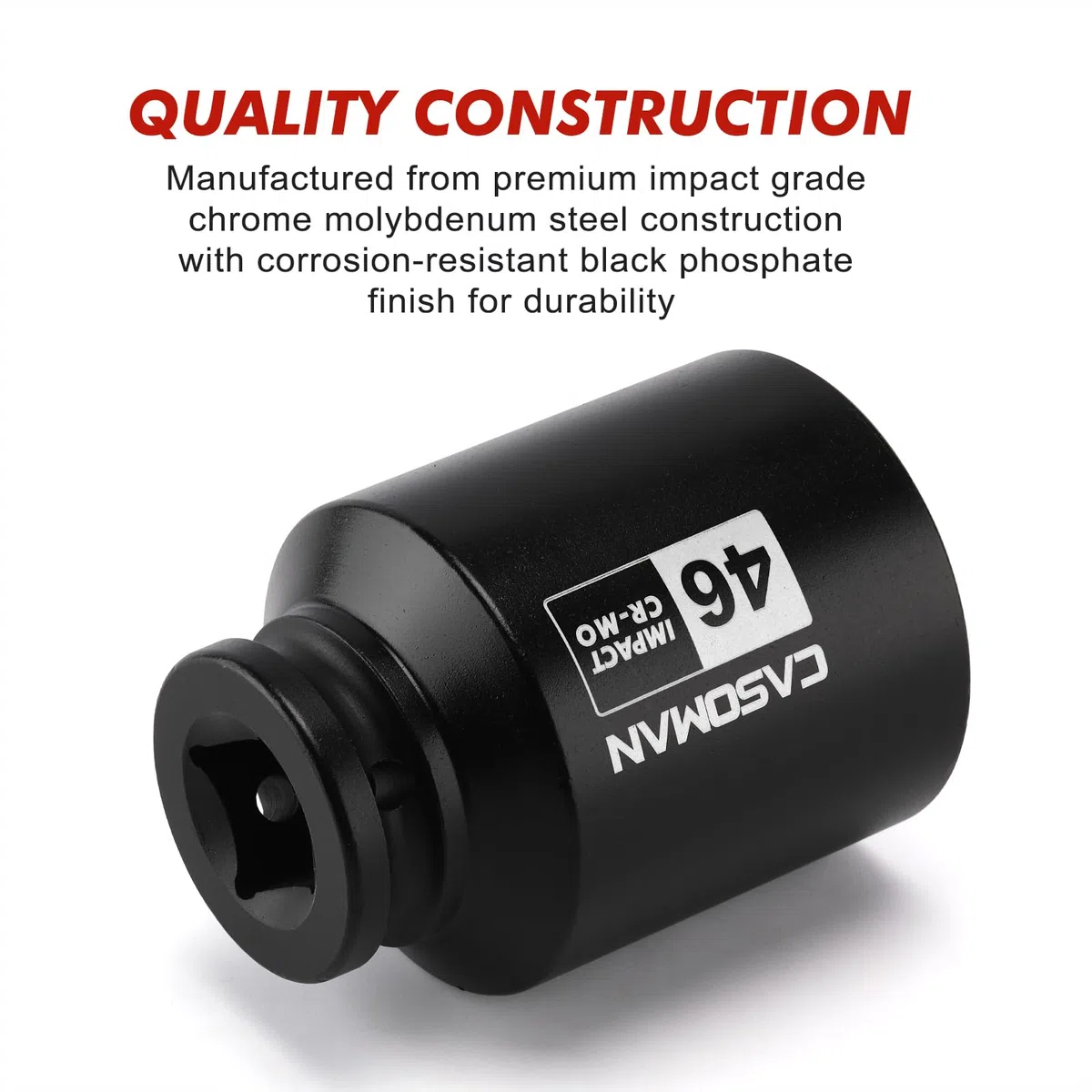 CASOMAN Bussola a impatto da 3/4", 46 mm, metrica, a 6 punti, CR-MO, finitura fosfato nero