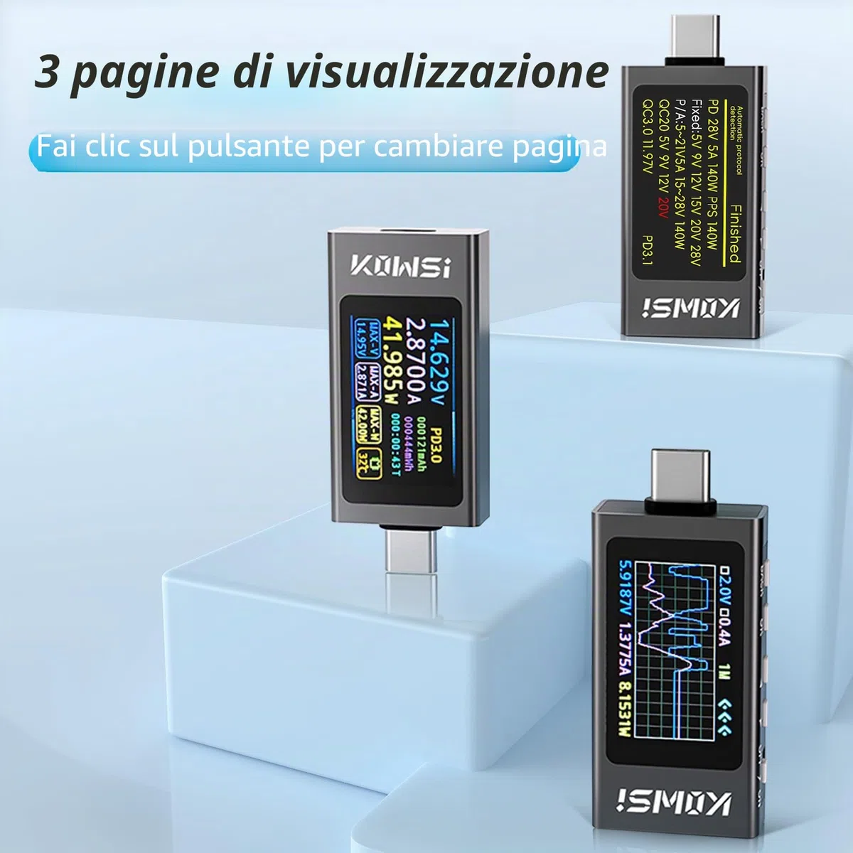 diymore Tester USB Multimetro Digitale, 3.3V-40V USB-C Tester Digitale Amperometro di Corrente, Rilevatore di Potenza con Misurazione della Curva, Misurazione dell'ondulazione