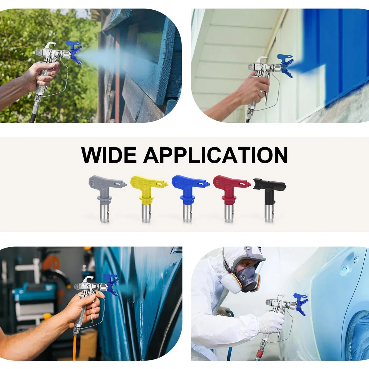 5 punte spray Airless, kit di 5 punte per spruzzatore di vernice airless, punte reversibili per pistola a spruzzo airless e mini scatola (211,313,415,517,623)