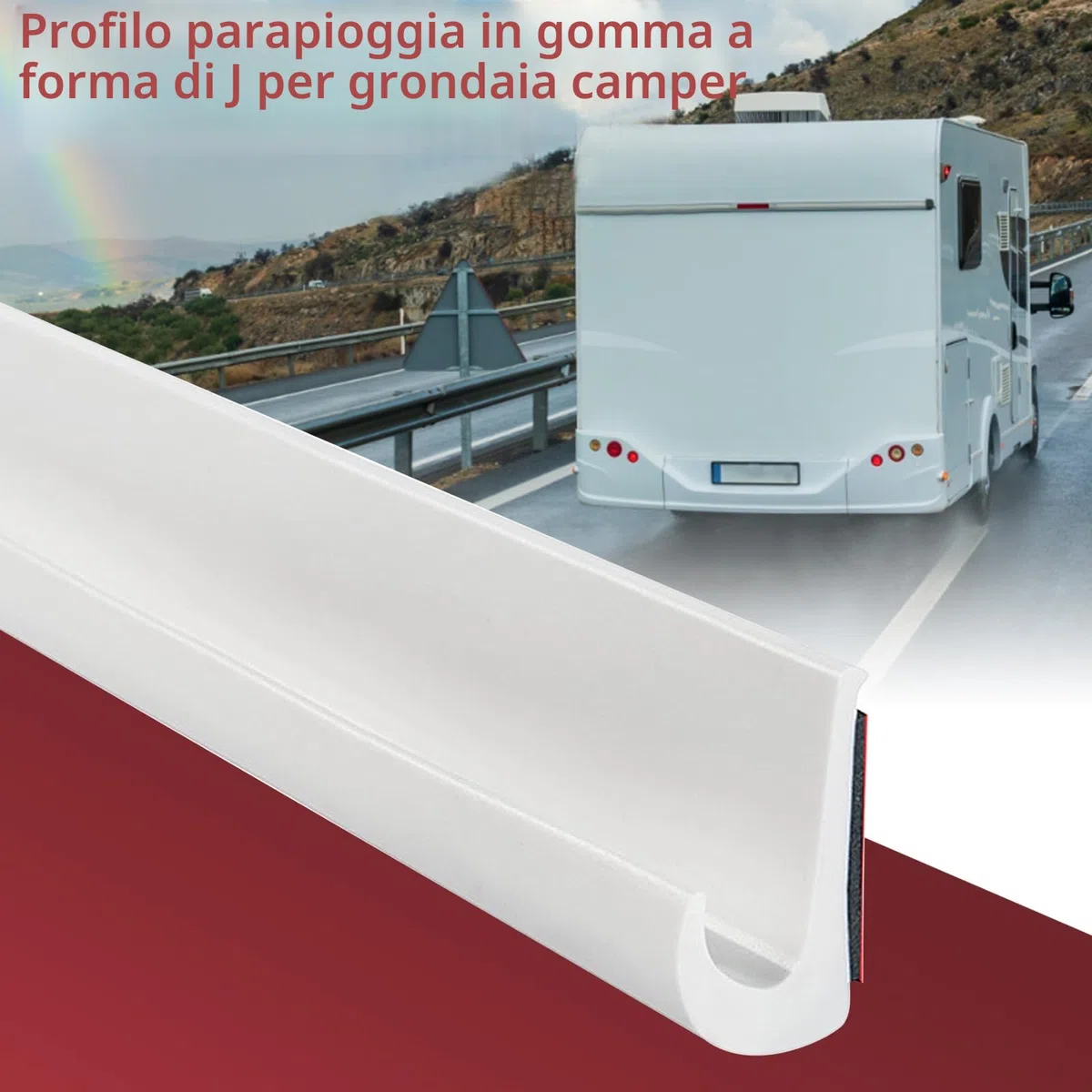 Grondaia J Shape, 23 mm, Autoadesiva in PVC, per auto, camion, camper, barca, furgoni, porte (bianco, 5 m)