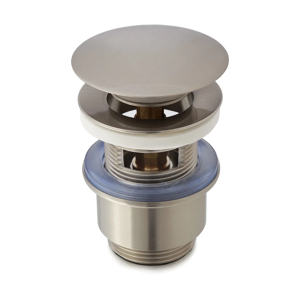 Piletta di Scarico Click-Clack Universale Con Troppo Pieno per Lavabo e Bidet 1" 1/4 in Ottone mod. Vajont (Spazzolato)