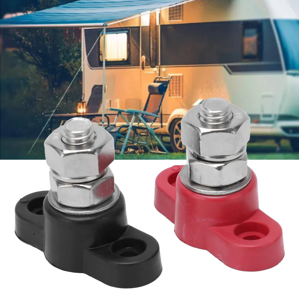 M8 - Blocco di morsettiera per batteria, blocco di distribuzione isolato, morsettiera per batteria, DC 48 V, 2 pezzi