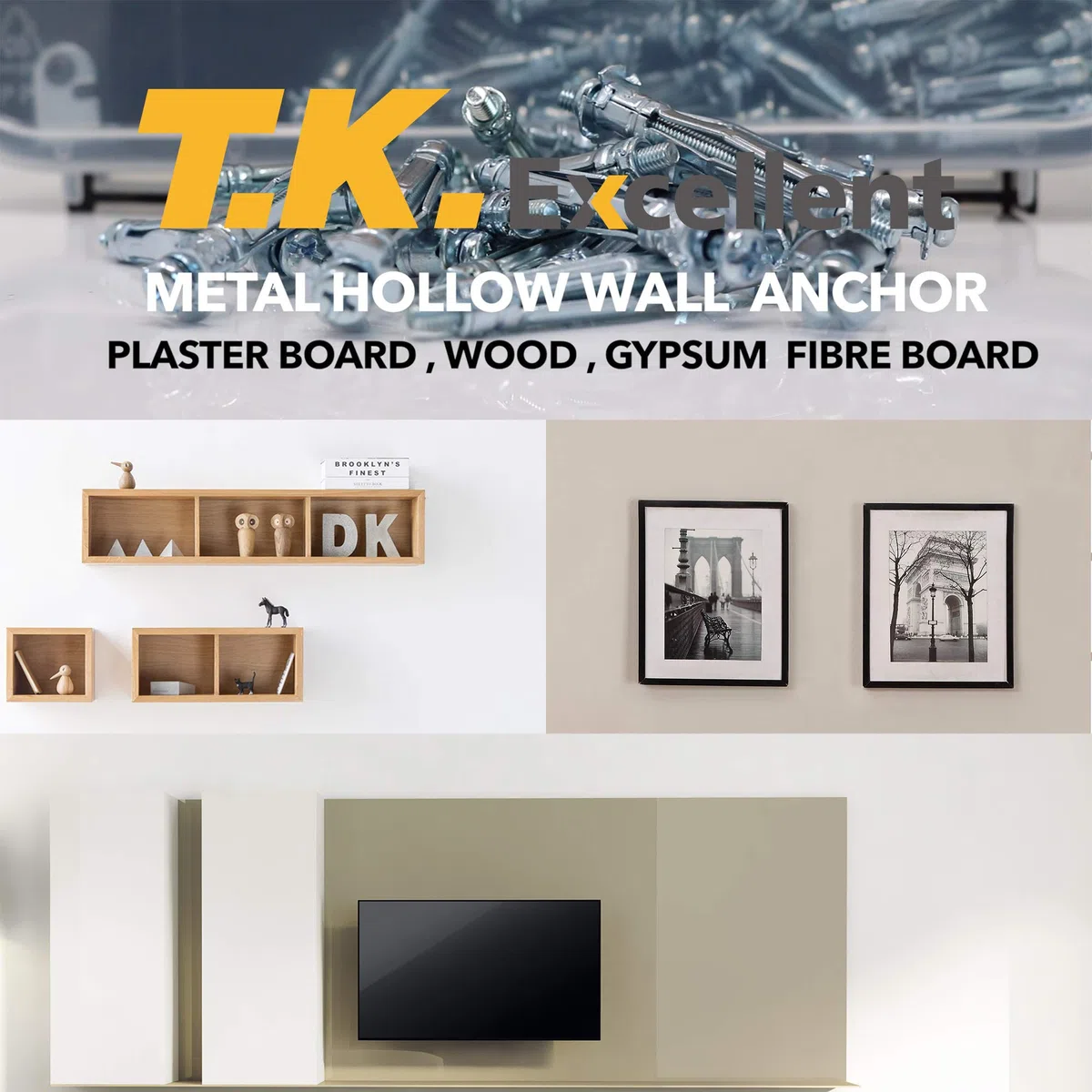 T.K.Excellent Set Di Pinza per tasselli con tasselli per pareti cave,60 pezzi
