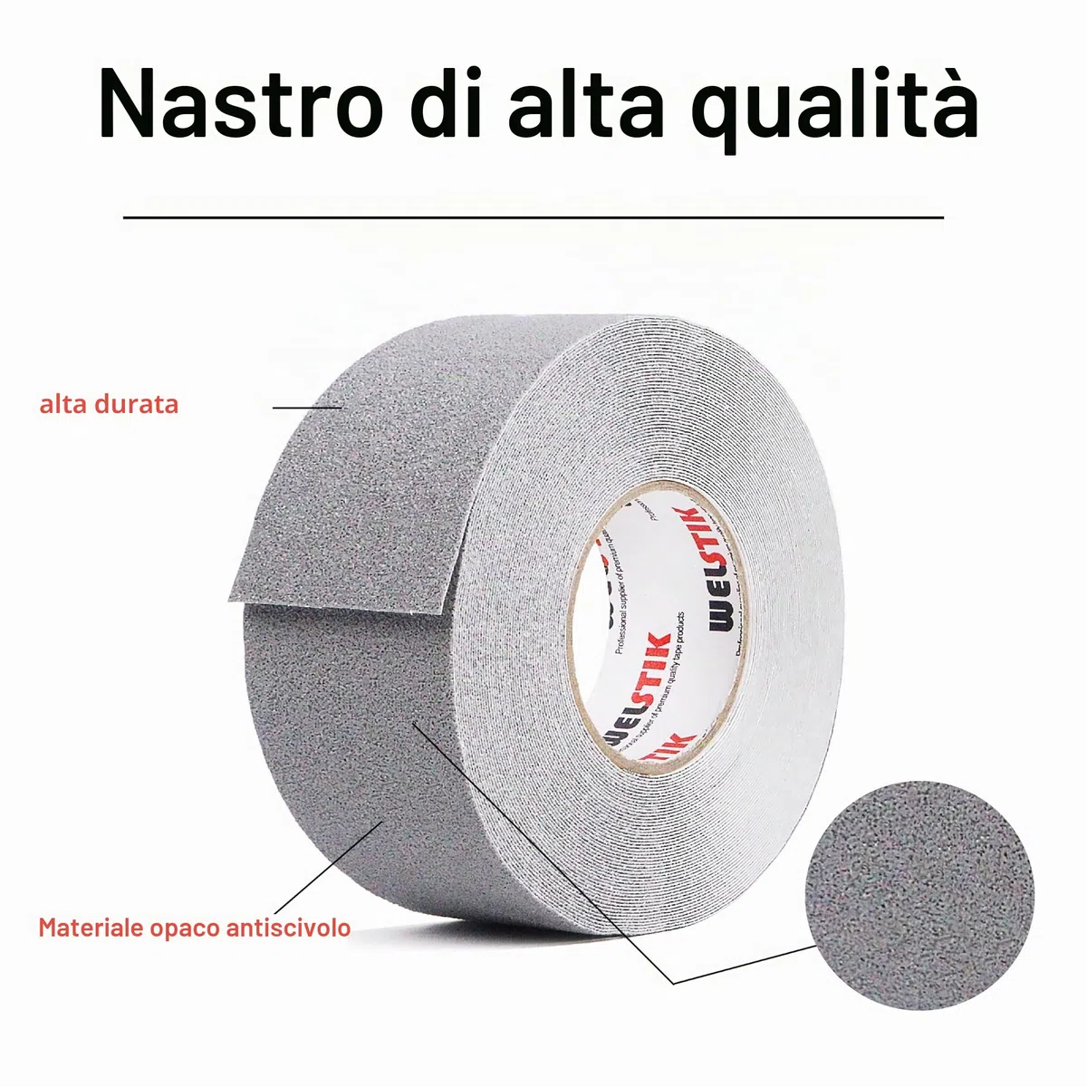 WELSTIK Nastro antiscivolo, ad alta trazione, forte presa, nastro di sicurezza per attrito, battistrada antiscivolo per esterni, non facile lasciare residui adesivi,5cm x 20m, grigio