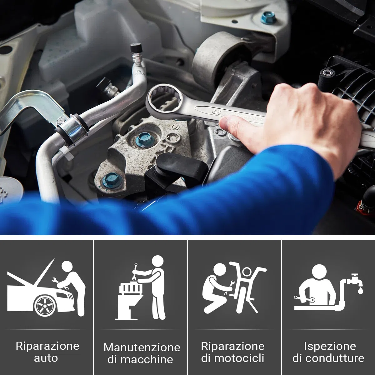 Jetech chiave combinata da 29 mm - chiavi di grado industriale con design a 12 punti, offset di 15 gradi, in acciaio al cromo vanadio con finitura sabbiata, trattate termicamente, metriche