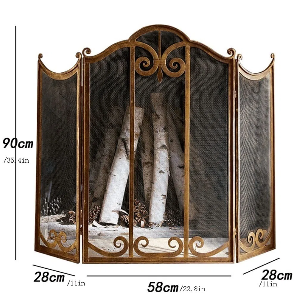 Pantalla De Chimenea De Metal con 3 Paneles De Protección Contra Chispas De Hierro Forjado, Resistente A La Humedad, Sólida, para Exteriores, Accesorios para Herramientas,
