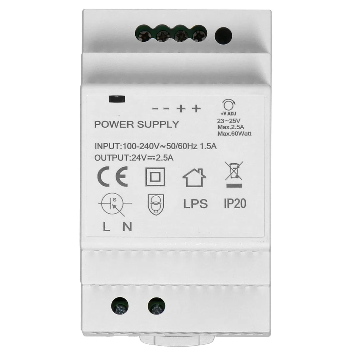 Alimentatore 24VDC Guida Din (2,5A / 60W / 3 moduli)