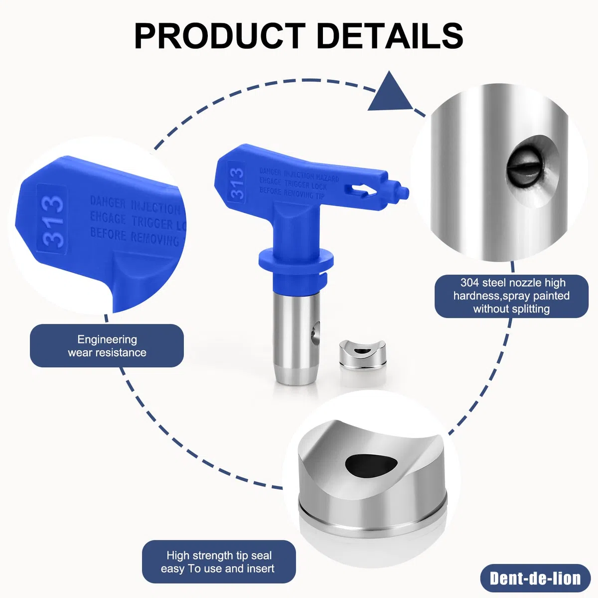 5 punte spray Airless, kit di 5 punte per spruzzatore di vernice airless, punte reversibili per pistola a spruzzo airless e mini scatola (211,313,415,517,623)