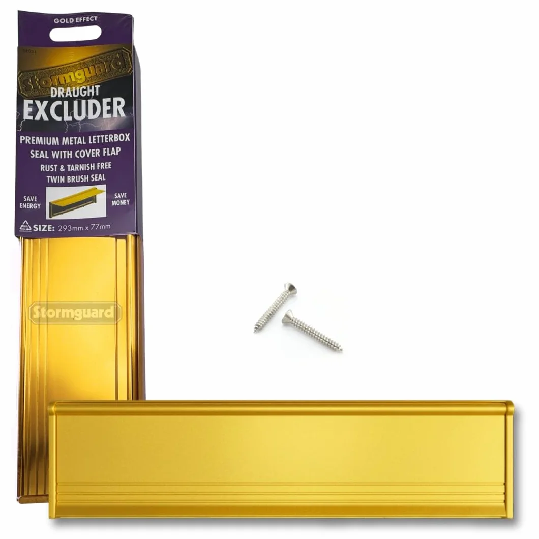 STORMGUARD 06SR0310000G Coperchio per cassetta delle lettere con spazzola e amp; Ribalta per uso interno o esterno: finitura oro, dimensione esterna, 293 x 77 mm