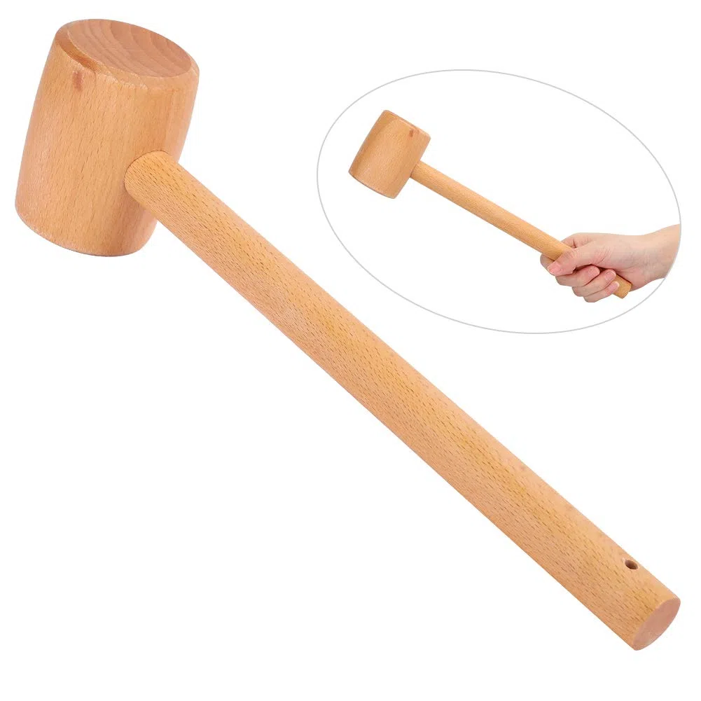 Martello in Legno Resistente, per la Lavorazione del Legno e Stampa su Pelle, con Manico in Legno di Faggio Ergonomico, Peso 185g, Lunghezza 295mm