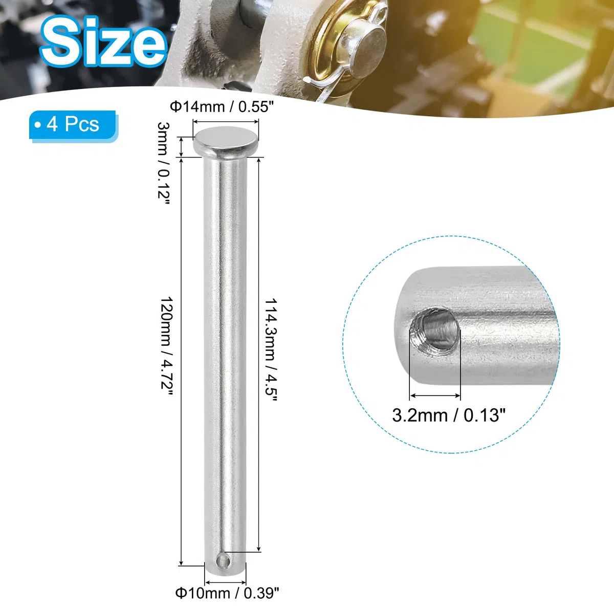 PATIKIL 10 x 120mm Spille a Foro Singolo, 4 Pz Acciaio Inossidabile 304 con Testa Piatta per Serratura a Spina per Sistemi Cardini, Argento