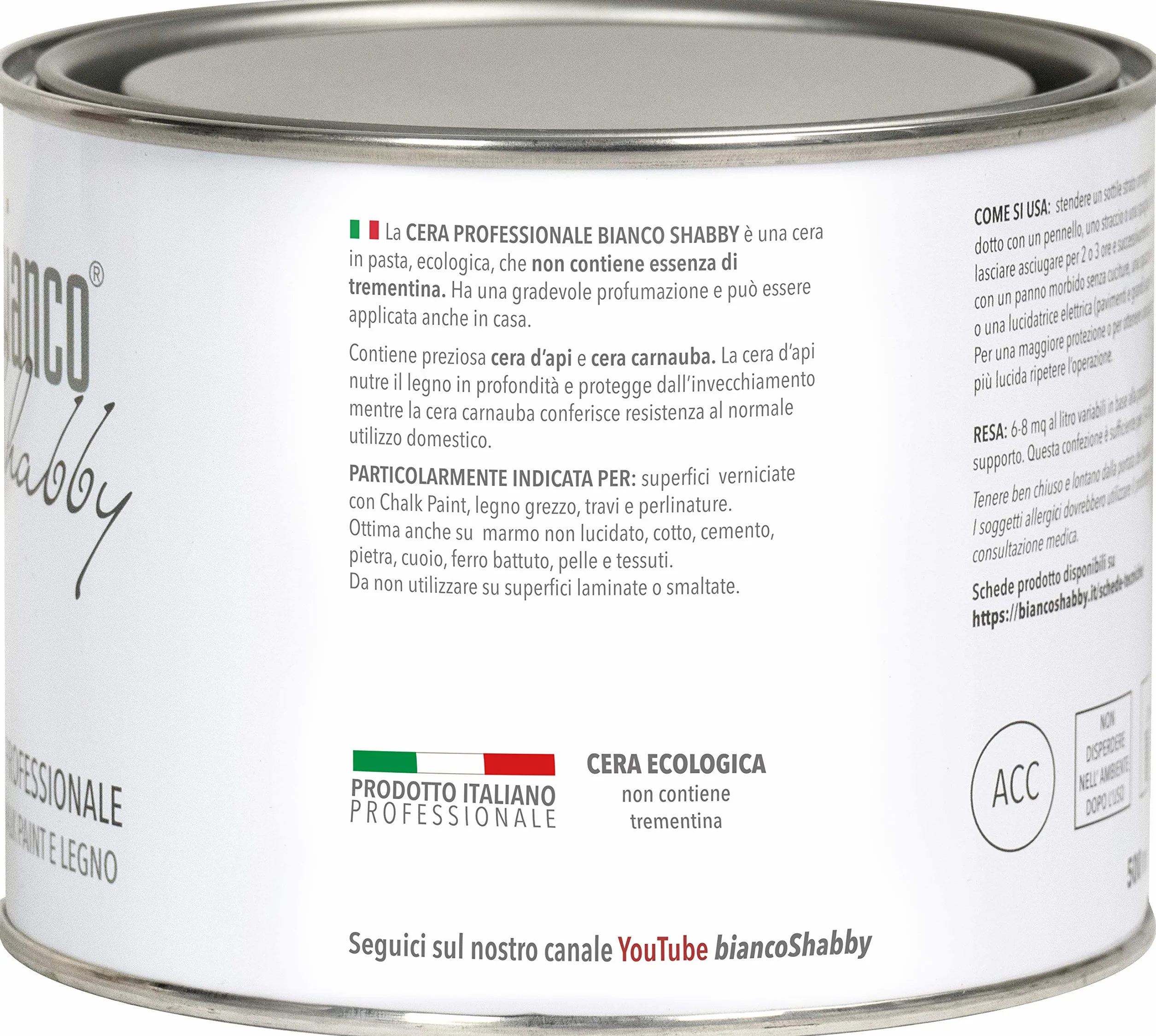 bianco Shabby CERA PROFESSIONALE Trasparente per decorazione e restauro con cera d'api e cera carnauba (500 ml)