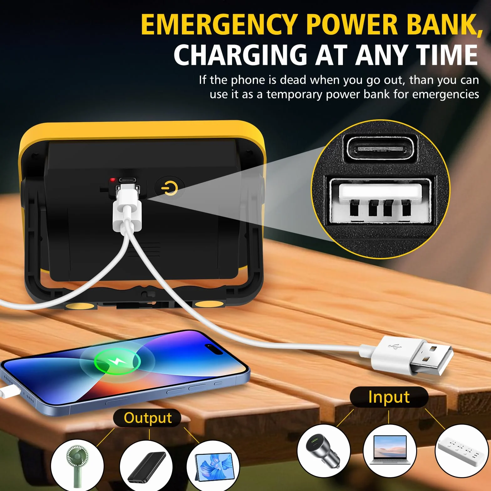 NATPOW faro led ricaricabile, 5 modalità lampada portatile led ricaricabile, 4000mAh luce led con cavo e 2 batteria, IP65 impermeabile faretto da lavoro per campeggio, garage, emergenza, 2 pezzi